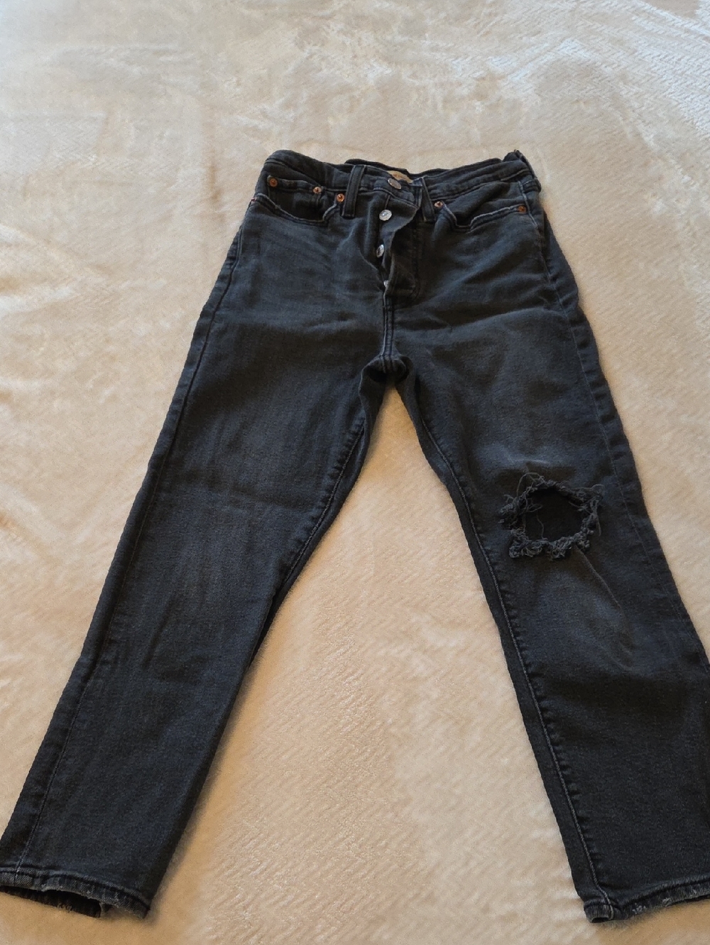 Levi's Black Distressed Straight-Leg Jeans Size W27 L26